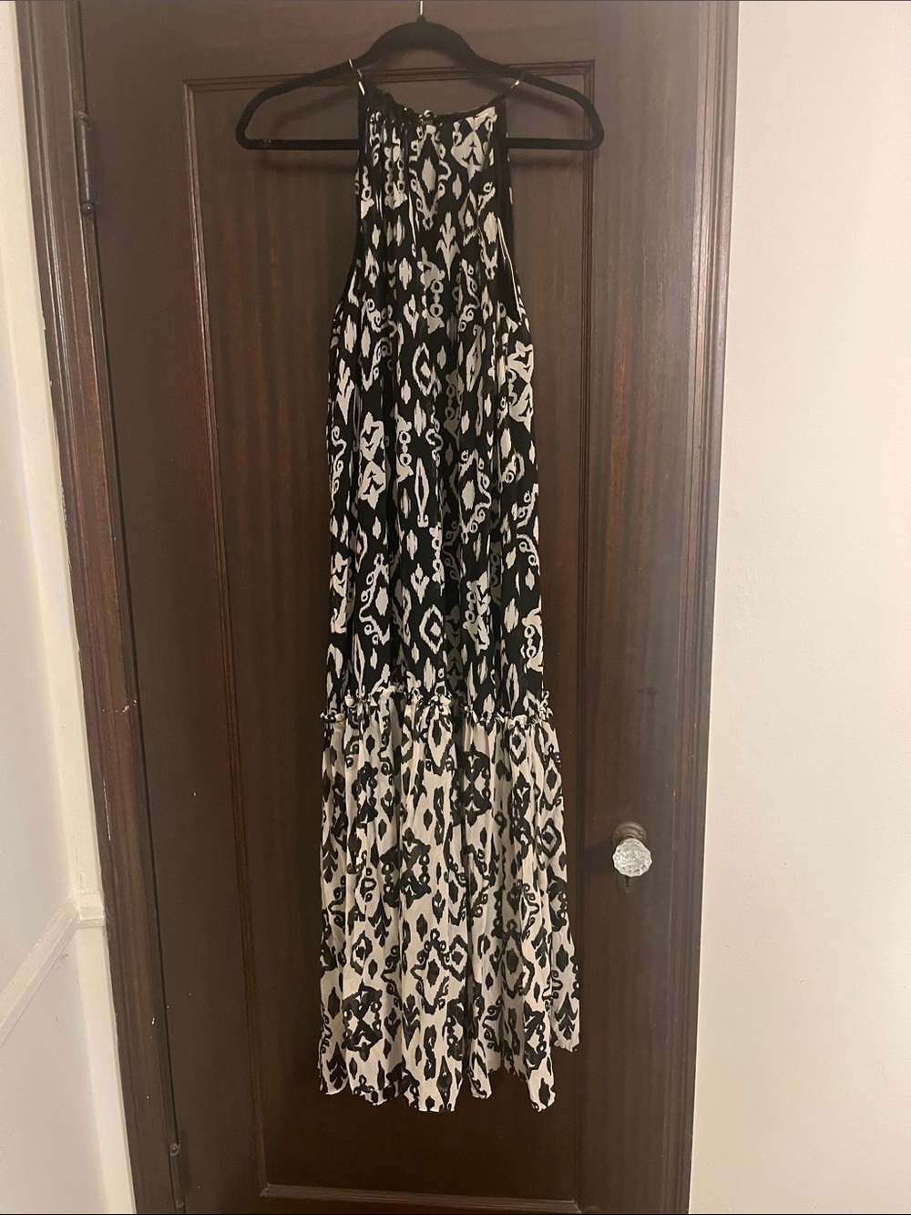 Zara Black and White Ikat Halter Maxi Dress NWT